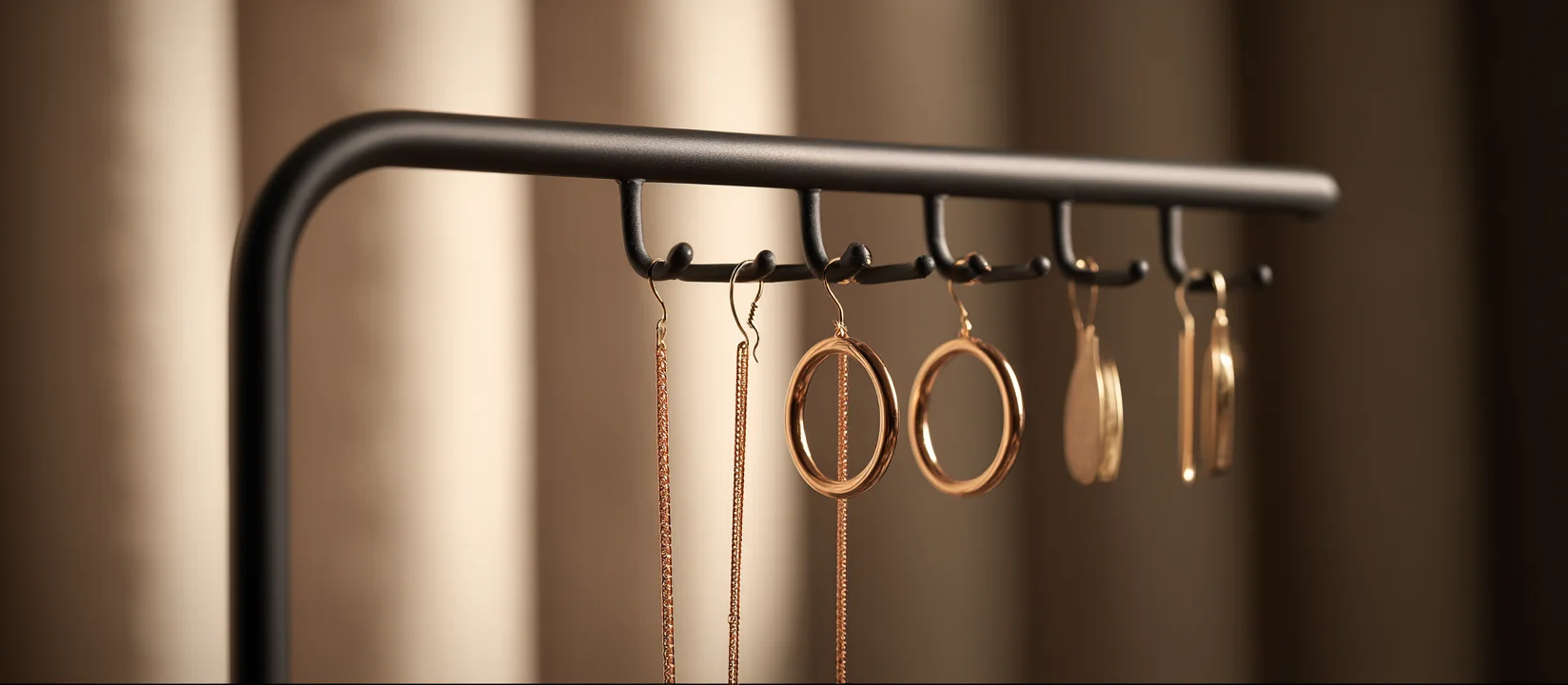 This earring holder display features a unique, sculptural earring holder metal design, making it an excellent earring display stand for selling.